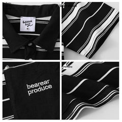 Polo ample à col à revers, T-shirt rayé à manches courtes