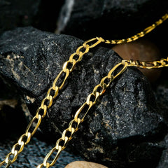10K Solid Gold 3MM Italian Figaro Chain Link Pendant Necklace