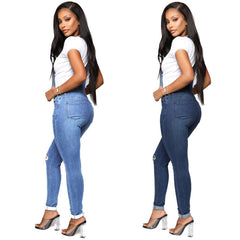 Womens Ripped Washed Denim Overalls