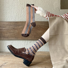 Double-Needle Dual-Channel Sweat-Absorbing Breathable Wireless Top Preppy-Style Mid-Calf Women's Socks