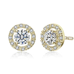14K Gold Plated Halo CZ Stud Earring