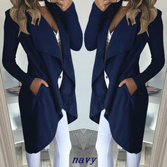 Slim long trench coat with solid lapel