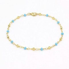 18k Gold Filled High Finish Polish Turquoise Ball Ankle Bracelet