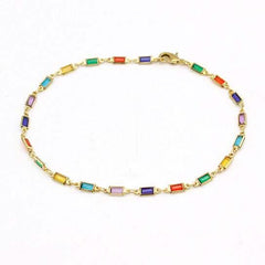 18k Gold Filled High Polish Finish Gold And Multi Color Dark Crystal Baguette Anklet
