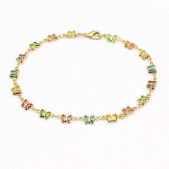 18k Gold Filled High Polish Finish Multi Color Crystal Butterfly Ankle Bracelet