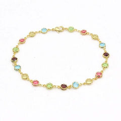 18k Gold Filled High Polish Finish Multi Color Flower Crystal Ankle Bracelet