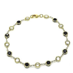 18k Gold Filled High Polish Finsh Gold Crystal Black And White Round Anklet 10''