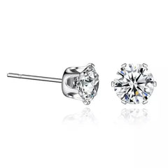 18K Gold Ear Bone Buckle Stainless Steel 6-Prong Zirconia Stud Earrings