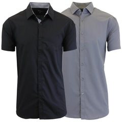 2-Pack: Men's Slim Fit Short Sleeve Dress Shirts