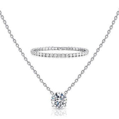 2-Piece Set: Round Cut Pendant with Round Cut Tennis Bracelet