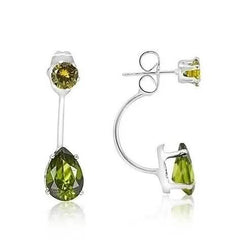 3 Carat Elegant Sterling Silver Green Tear Drop Elements Hanging Stud Earrings