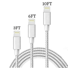 3-Pack: Heavy Duty Braided iPhone Lightning USB Cable - White