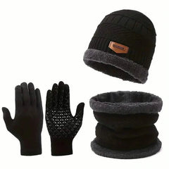 3-Piece Set: Infinity Scarf Autumn Winter, Thickened Warm Knit Beanie and Touchscreen Gloves Neck Gaiter
