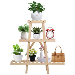 3-Tier Potted Flower Shelf Multi-tier Flower Pot Rack Holder Triangle Ladder