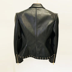 Fashion Heavy Industry Eyelet Rope Slim-fit Leather Coat Suit Jacket