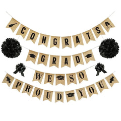 36-Pieces: Burlap "Congrats Grads"+ Burlap "We Are So Proud of You"