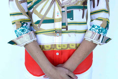 3/4 Sleeve Melon And Chartreuse Wagon Wheel Print