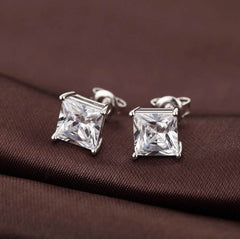 4MM Sterling Silver Princess Cut Crystal Studs