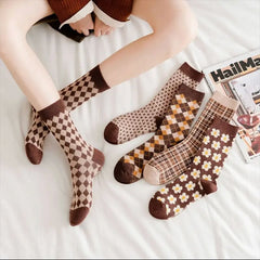 Double-Needle Dual-Channel Sweat-Absorbing Breathable Wireless Top Preppy-Style Mid-Calf Women's Socks