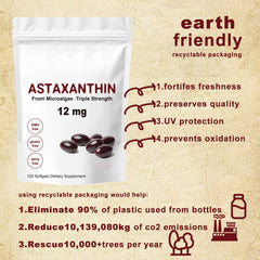 Astaxanthin 12mg Softgels - Triple Strength, From Microalgae, Antioxidant Support, Non-GMO, Gluten-Free & Dairy-Free, 120 Softgels