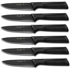 6-Pieces Set: YOLEYA High Carbon German Stainless Steel Black Serrated Steak Knife Set