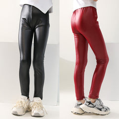 Thin Childrens Slim-fit Faux Leather Pants