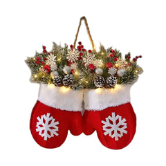Christmas Garland Creative Glove Shaped Simulated Flower Wreath Window Door Gate Decoration Door Sign Xmas Party Decoration