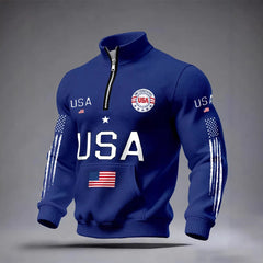 Sweat-shirt à demi-zip et capuche pour homme avec col montant