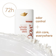 Dove Whole Body Deo Aluminum Free Anti-Chafe Deodorant Stick for Women Coconut Vanilla 2.4 oz