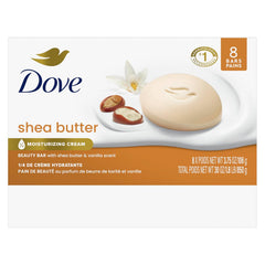Dove Beauty Bar Soap Shea Butter, 8 Bars for Nourished, Radiant Skin, Enriches Skin 3.75 oz