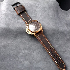 Bracelet de montre artisanal en cuir de vache italien tanné végétal, huilé