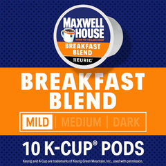 Maxwell House Breakfast Blend Mild Roast K-Cup Coffee Pods, 10 ct Box