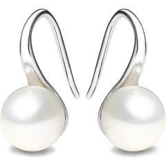 925 Sterling Silver 7.5-8mm White Freshwater Cultured Pearl Dangle Drop Earrings
