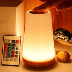 Creative Wood Grain Chargeable With Remote Control Touch Lamp