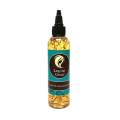 Liquid Gold Castor Gro 4oz herbal hair growth oil with visible botanicals for thicker hair.