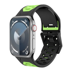 Black and Green breathable silicone Apple Watch band, sizes 42mm/44mm/45mm/49mm
