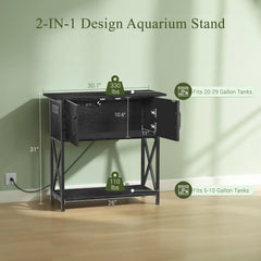 20-29 Gallon Fish Tank Stand with Cabinet for Fish Tank Accessories Storage, Metal Double Aquarium Stand, 30.71''L x 12.6''