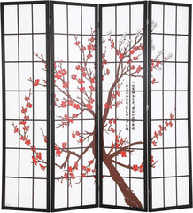6ft Folding Privacy Divider 4 Panels Oriental Shoji Screen Wall Divider Wood Divider Portable Freestanding Partitio