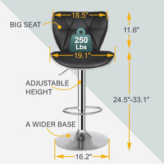Adjustable Swivel Barstools Set of 2, Counter Height Bar Stools with Back, PU Leather Shell Back Tall Stools Set, Modern Ar