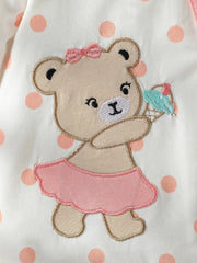 4PCS Newborn Baby girl lovely and sweet Polka dot printingPatch Bear autumn Cute jumpsuits+Hat+Bib