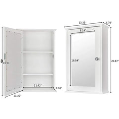 Wooden Medicine Cabinet White Wall Mounted Bathroom Cabinet with Single Mirror Door & Adjustable Shelves for Bathroom, Living Ro