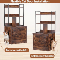 2-in-1 Cat Litter Box Enclosure with Storage Shelves, Hidden Cat Litter Box Enclosure Furniture with Entrance (Rustic Brown
