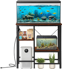 20-29-37 Gallon Fish Tank Stand with 3-Tier Adjustable Storage Shelves and Power Outlet, Reptile Tank Stand, 30.7" L*13.7"