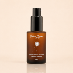 Timeless Organics Skin Care Advanced Peptide Serum bottle with dropper, highlighting skincare treatment for youthful skin.