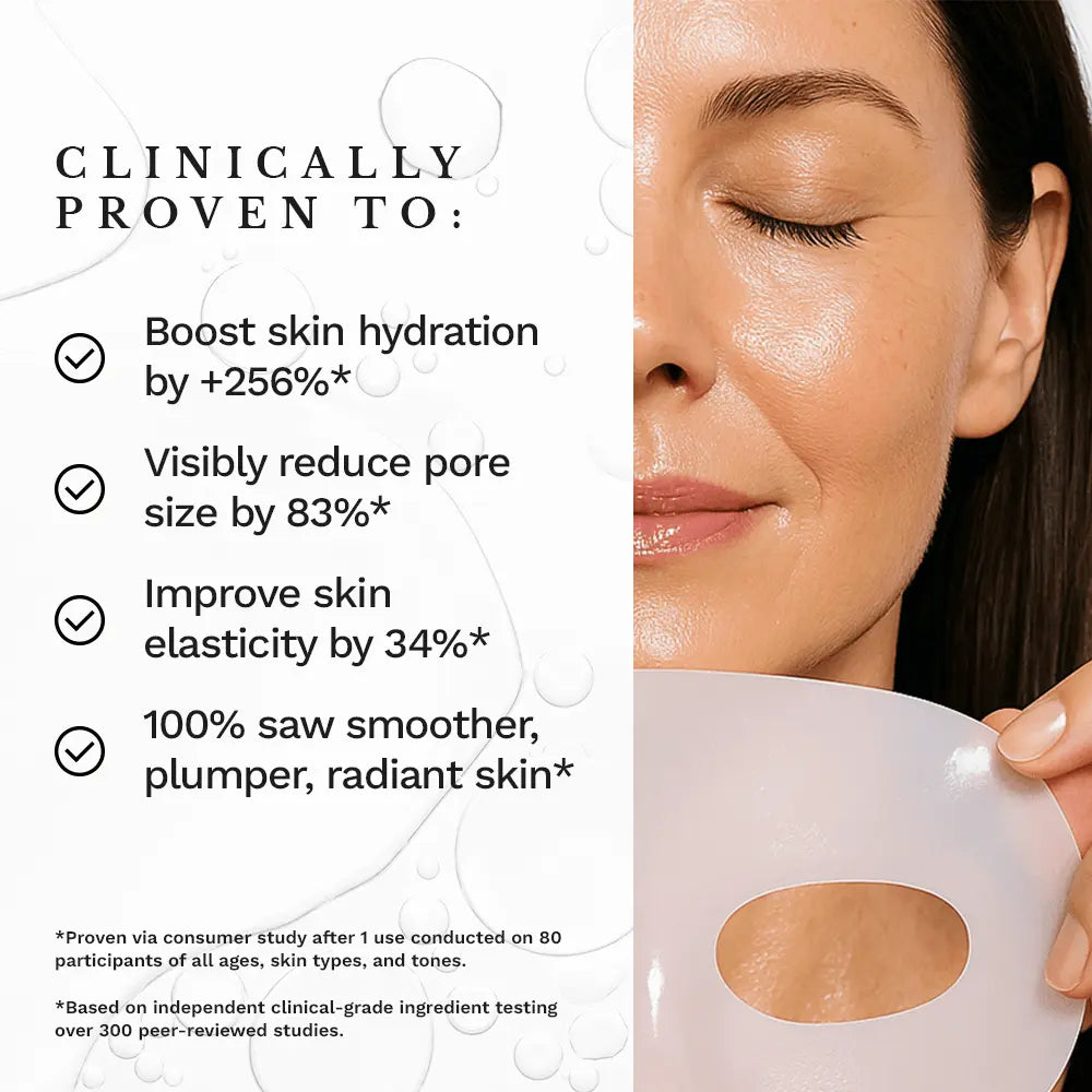 Woman applying hydrating collagen face mask, showcasing hydration and skin benefits on a serene face.