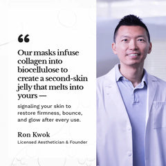Licensed aesthetician Ron Kwok promoting the hydrating collagen face mask for skin firmness and glow.