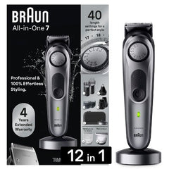 Braun Series 7 AiO7440 Rechargeable 12-in-1 Body, Beard & Hair Trimmer - New