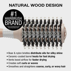 Conair Ceramic Wood Vented Boar Bristle Round Hair Brush Large Barrel All Hair - Imperfect Box