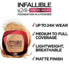 L'Oreal Paris Infallible 24H Fresh Wear Foundation Powder Beige Sand 190 0.31oz - New