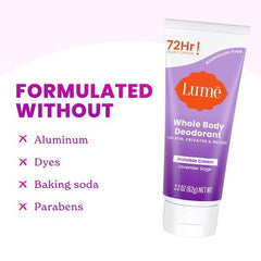 Lume Whole Body Women's Invisible Cream Tube Deodorant Lavender Sage Scent 2.2oz - Imperfect Container